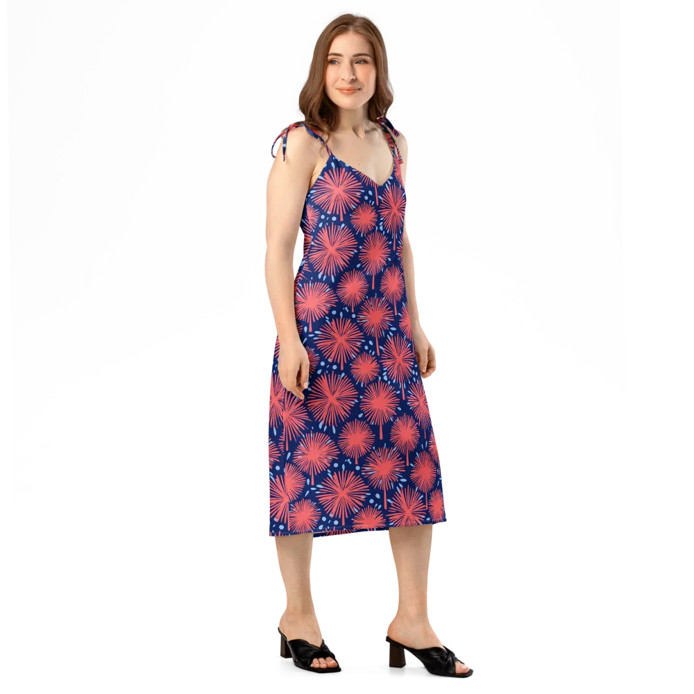 Coral Fireflower on Slip Dress — Right Front