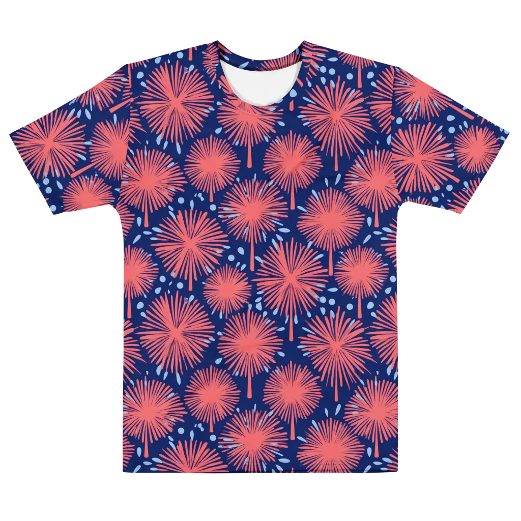 Coral Fireflower on Men's Cotton Crew Neck T-Shirt — Front