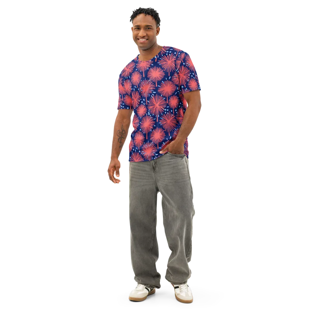 Coral Fireflower on Men's Cotton Crew Neck T-Shirt — Front