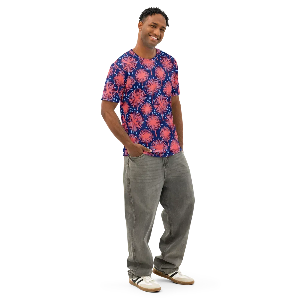 Coral Fireflower on Men's Cotton Crew Neck T-Shirt — Right Front