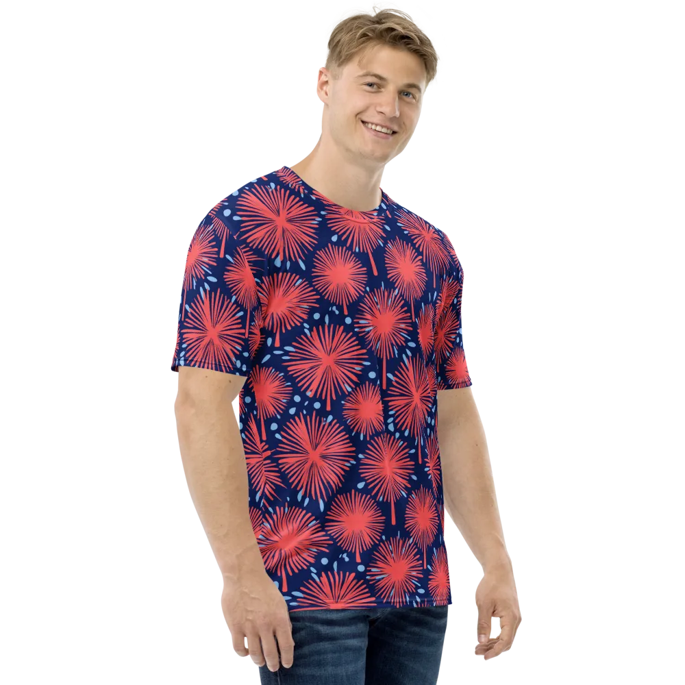 Coral Fireflower on Men's Crew Neck T-Shirt — Right