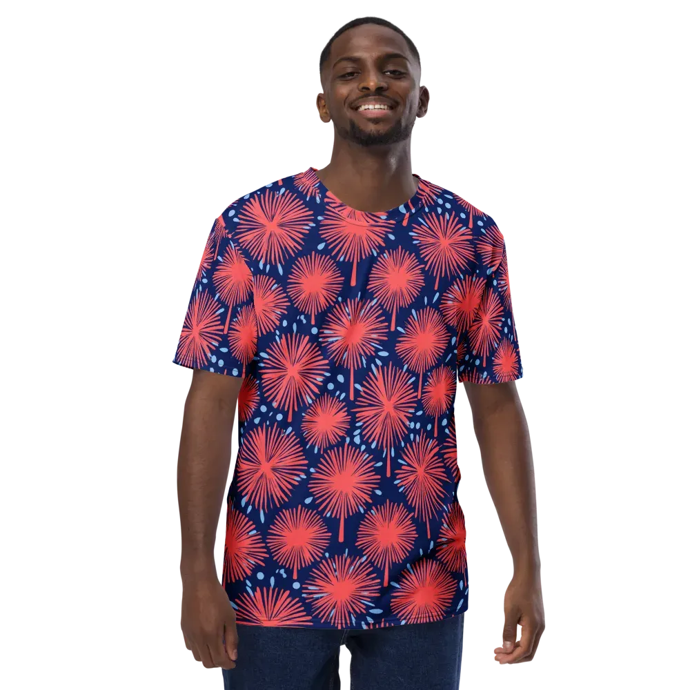 Coral Fireflower on Men's Crew Neck T-Shirt — Front