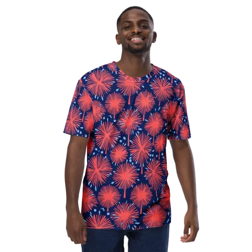 Coral Fireflower on a Men's Crew Neck T-Shirt