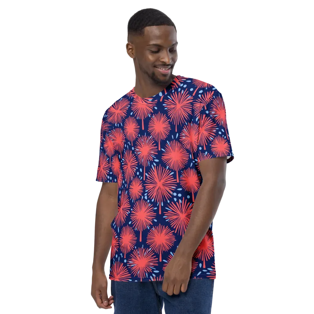 Coral Fireflower on Men's Crew Neck T-Shirt — Left
