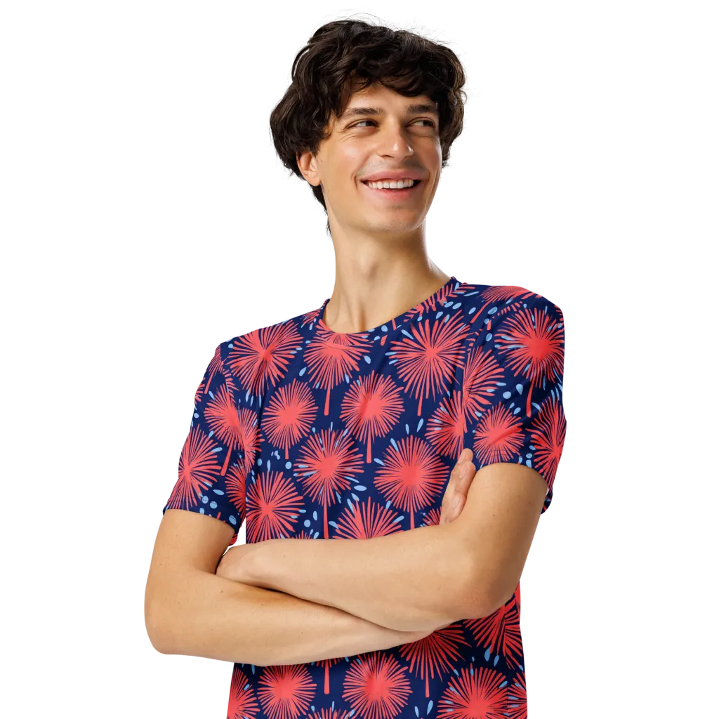 Coral Fireflower on Men's Crew Neck T-Shirt — Left Front