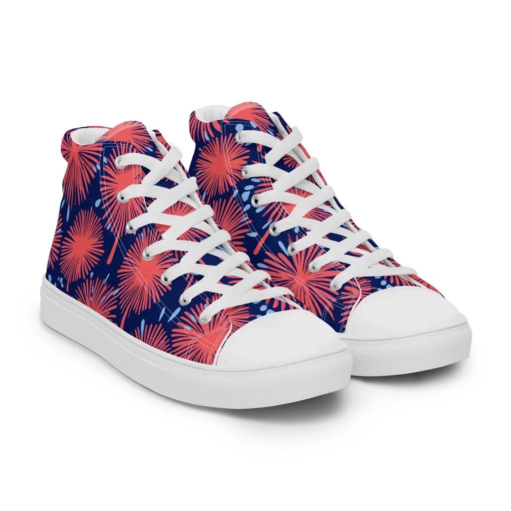Coral Fireflower on Men's High Top Canvas Shoes — Right Front