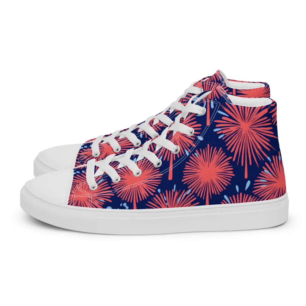 Coral Fireflower on Men's High Top Canvas Shoes — Left