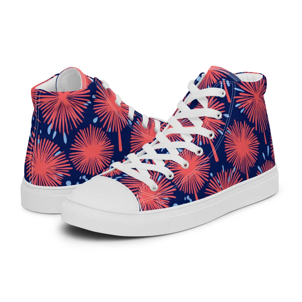 Coral Fireflower on Men's High Top Canvas Shoes — Left