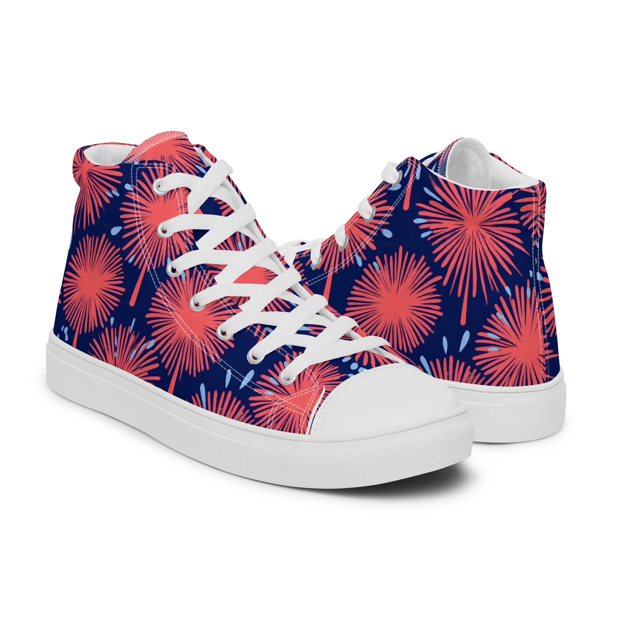 Coral Fireflower on Men's High Top Canvas Shoes — Right