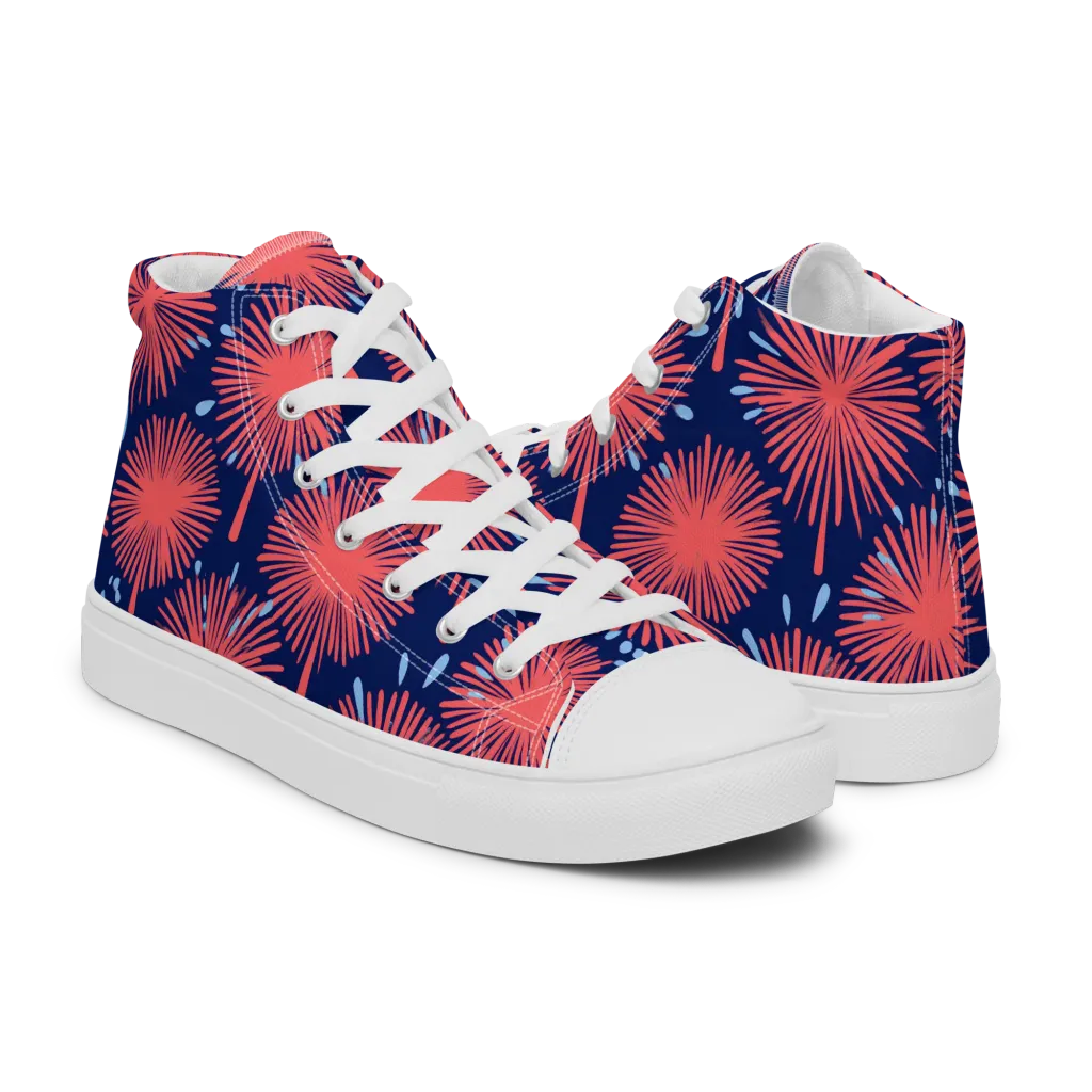 Coral Fireflower on Men's High Top Canvas Shoes — Right