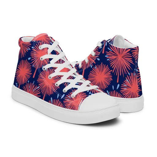Coral Fireflower on a Men's High Top Canvas Shoes