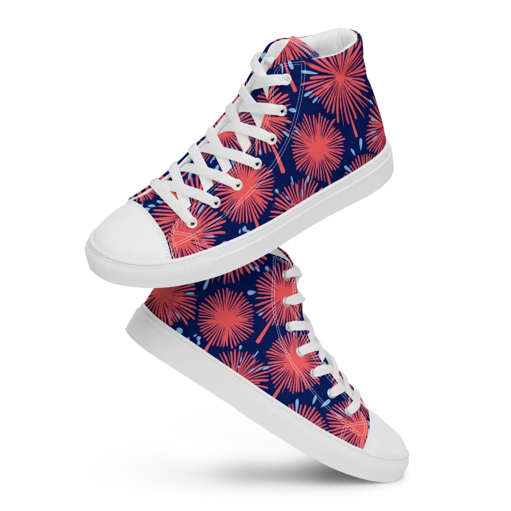 Coral Fireflower on Men's High Top Canvas Shoes — Front