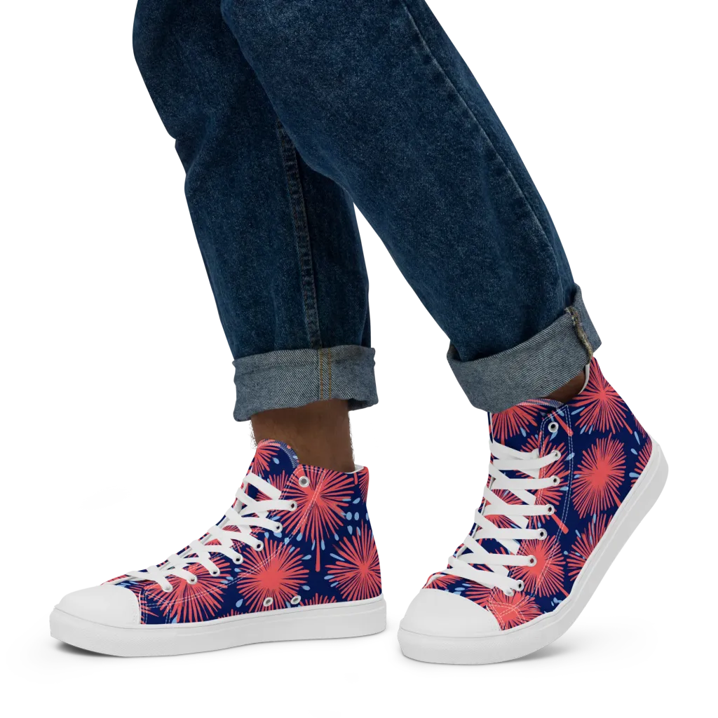 Coral Fireflower on Men's High Top Canvas Shoes — Left