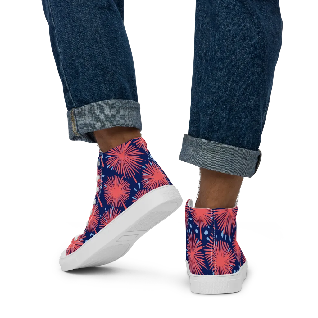 Coral Fireflower on Men's High Top Canvas Shoes — Back