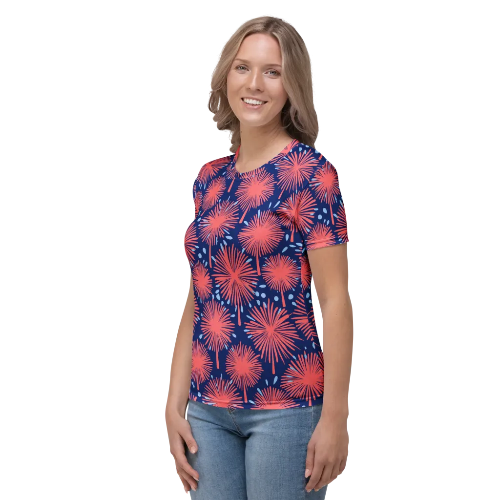 Coral Fireflower on Women's Crew Neck T-Shirt — Left