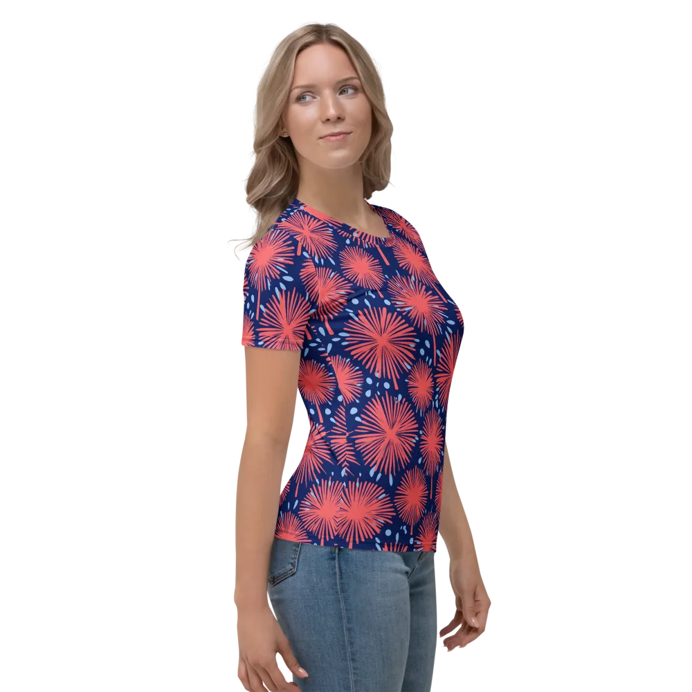Coral Fireflower on Women's Crew Neck T-Shirt — Right