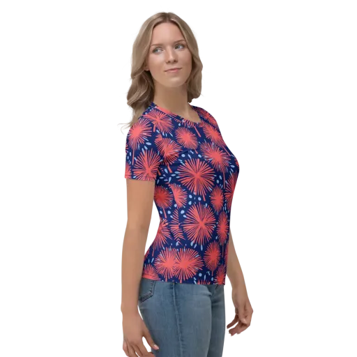 Coral Fireflower on a Women's Crew Neck T-Shirt