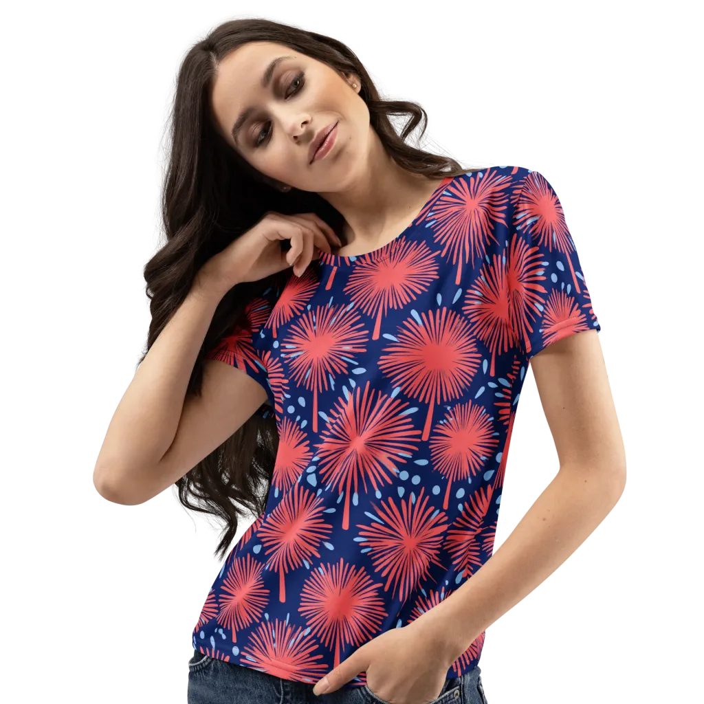 Coral Fireflower on Women's Crew Neck T-Shirt — Left Front
