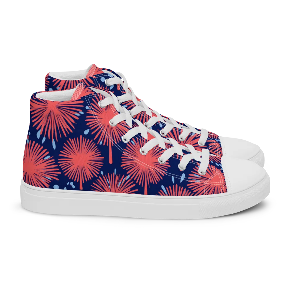 Coral Fireflower on Women's High Top Canvas Shoes — Right