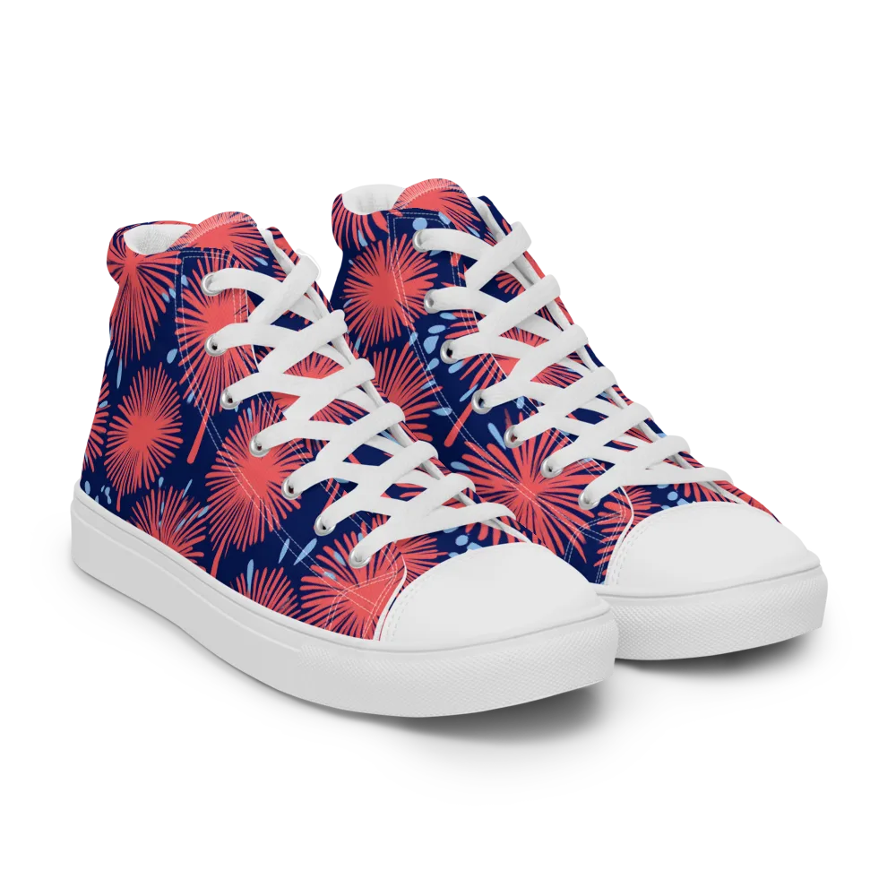 Coral Fireflower on Women's High Top Canvas Shoes — Right Front