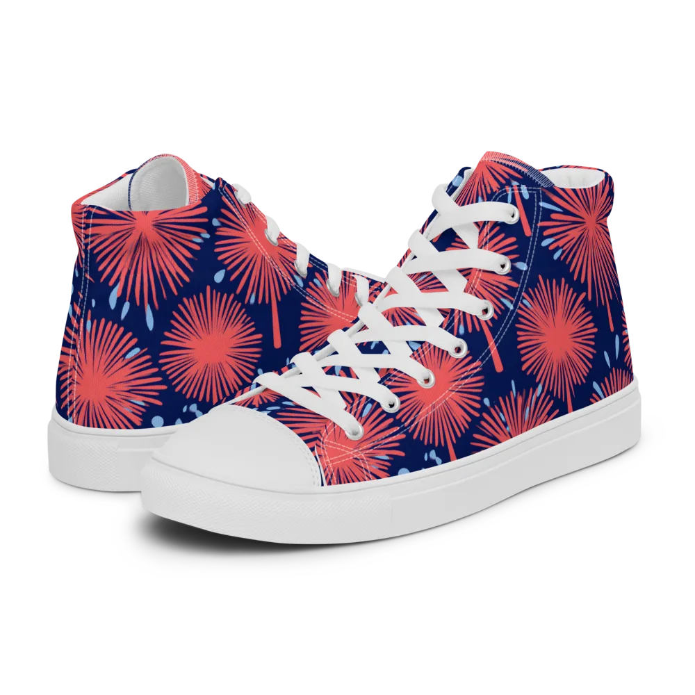 Coral Fireflower on Women's High Top Canvas Shoes — Left