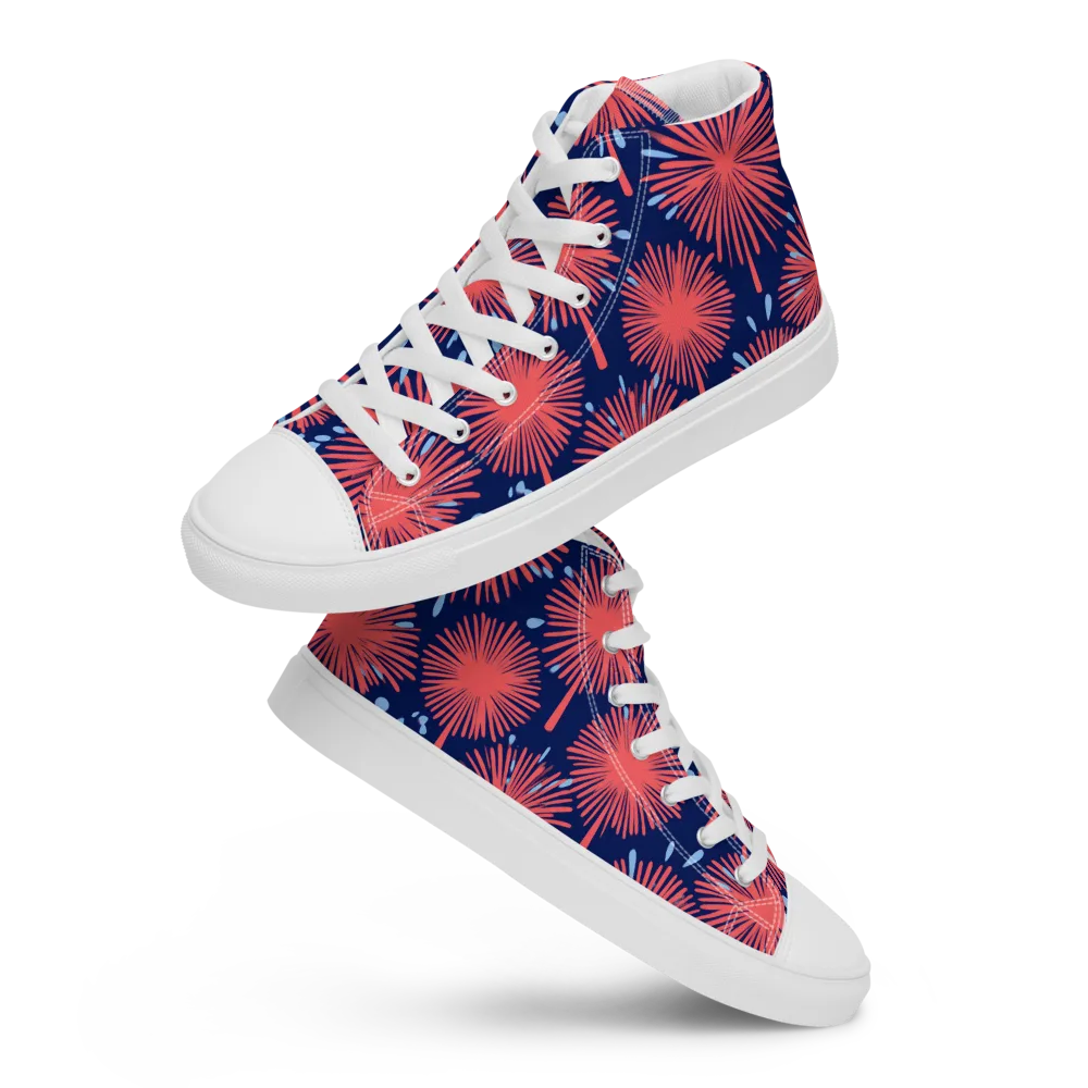 Coral Fireflower on Women's High Top Canvas Shoes — Front
