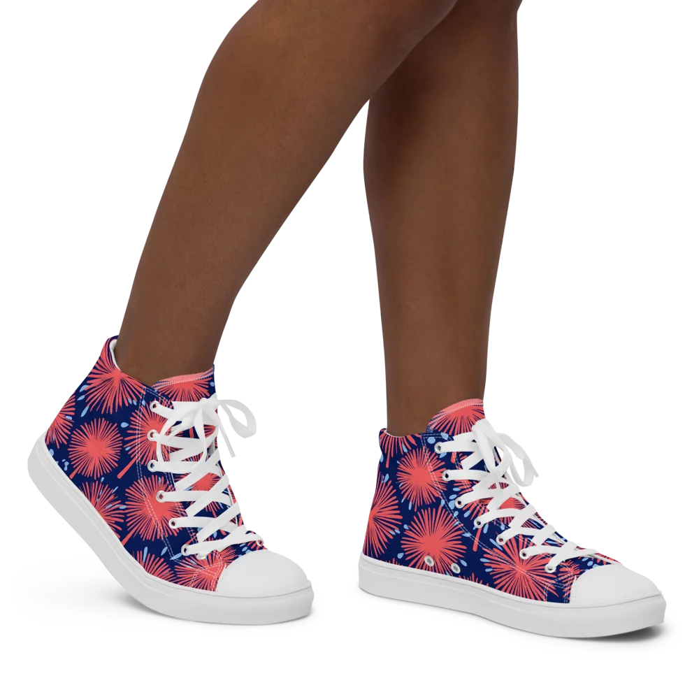 Coral Fireflower on Women's High Top Canvas Shoes — Right