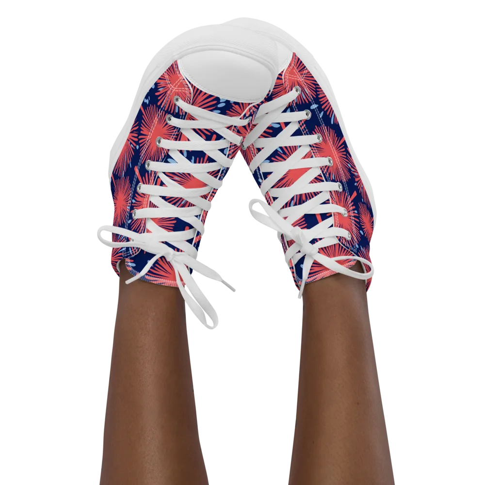 Coral Fireflower on Women's High Top Canvas Shoes — Front