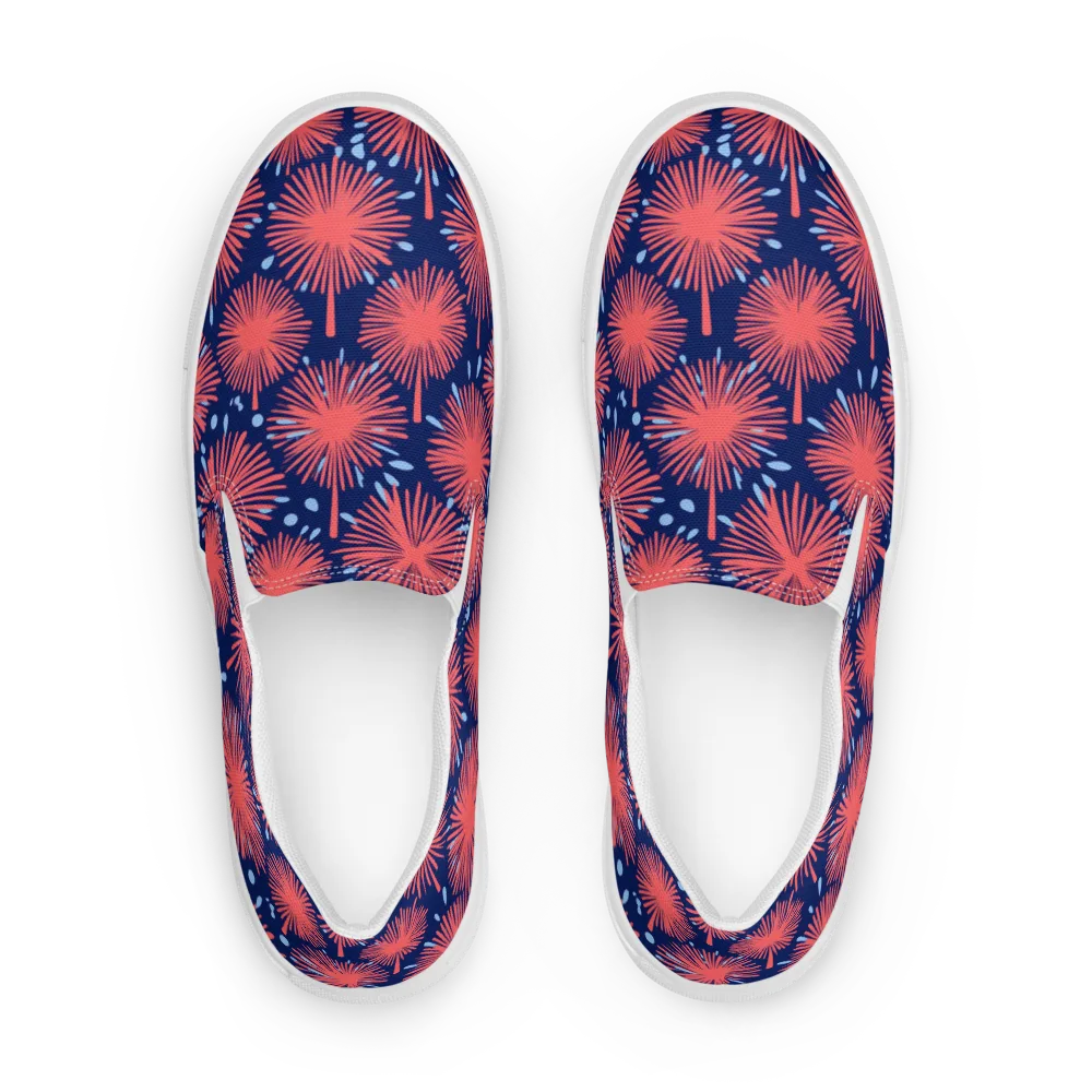 Coral Fireflower on Men's Slip-On Canvas Shoes — Front