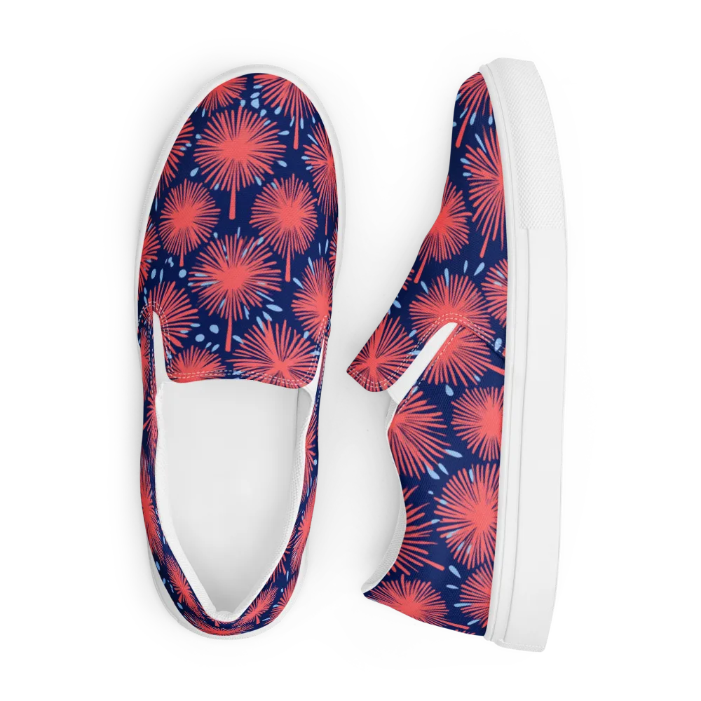 Coral Fireflower on Men's Slip-On Canvas Shoes — Front
