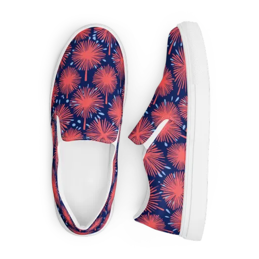 Coral Fireflower on a Men's Slip-On Canvas Shoes