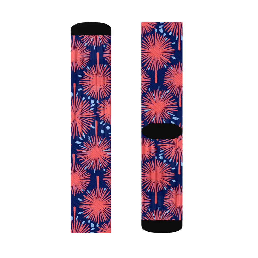 Coral Fireflower on Socks — Left Sock