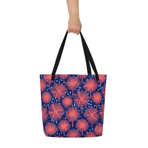 Coral Fireflower on a Large Tote Bag W/ Pocket