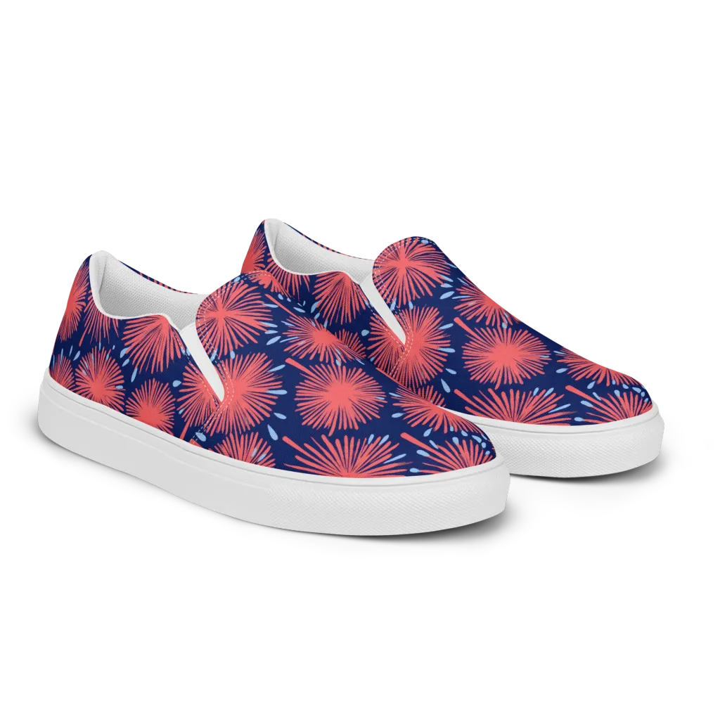 Coral Fireflower on Women's Slip-On Canvas Shoes — Right Front