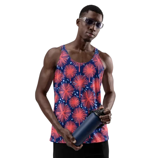 Coral Fireflower on a Men's Tank Top