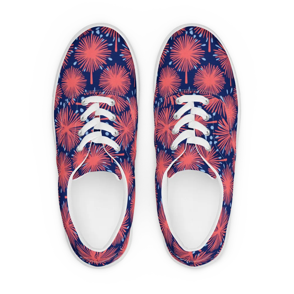 Coral Fireflower on Men's Lace-Up Canvas Shoes — Front