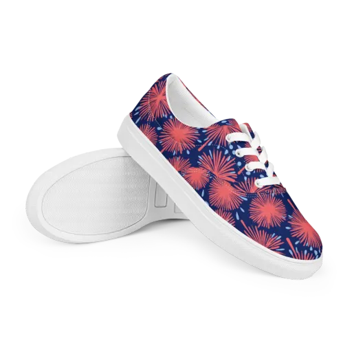 Coral Fireflower on a Men's Lace-Up Canvas Shoes