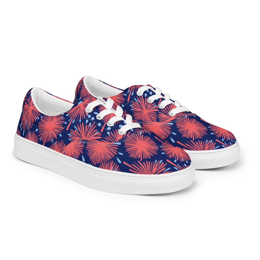 Coral Fireflower on Men's Lace-Up Canvas Shoes — Right Front