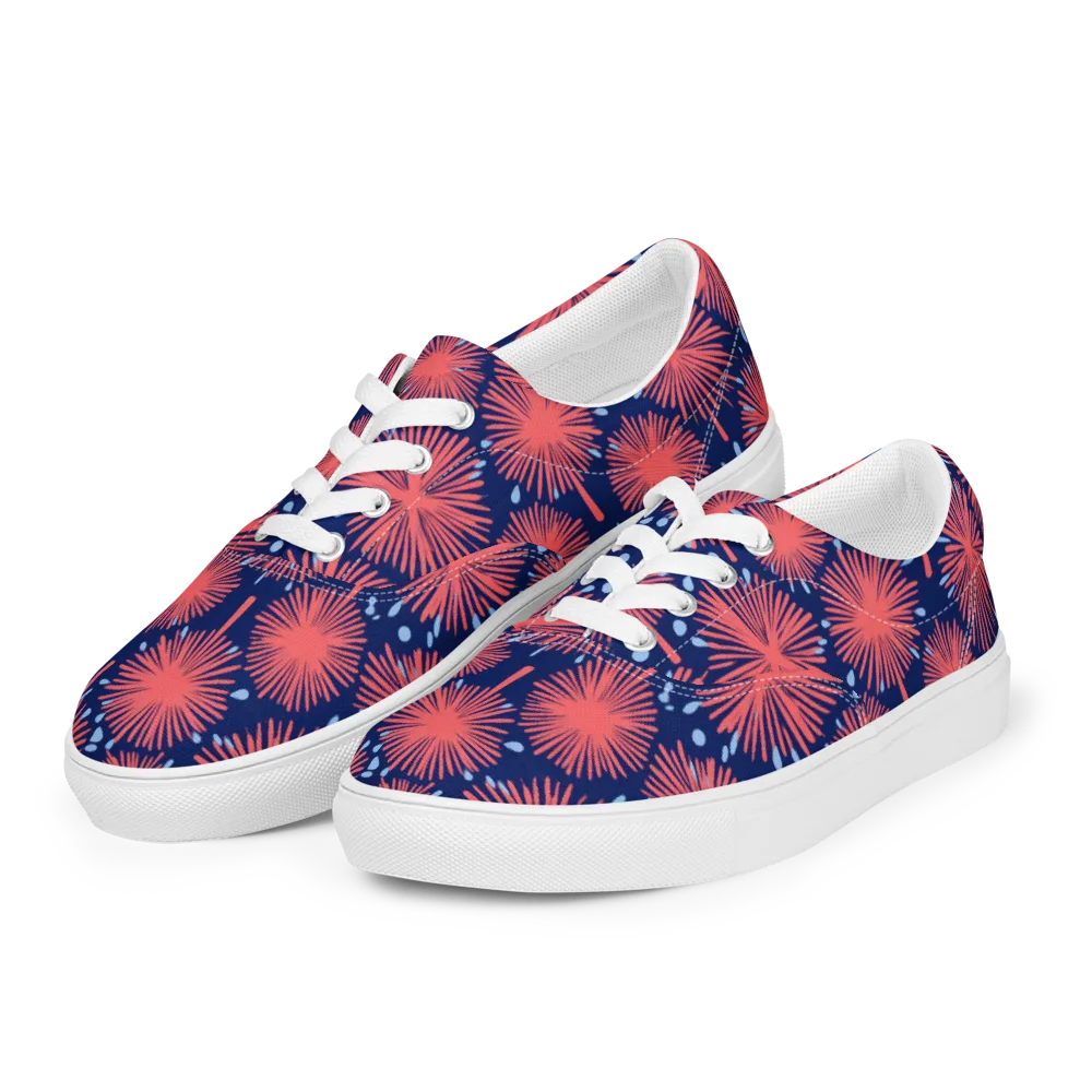 Coral Fireflower on Men's Lace-Up Canvas Shoes — Left Front
