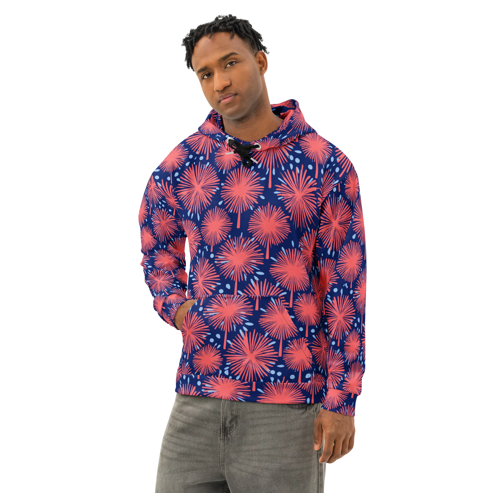 Coral Fireflower on Cotton Hoodie — Left Front