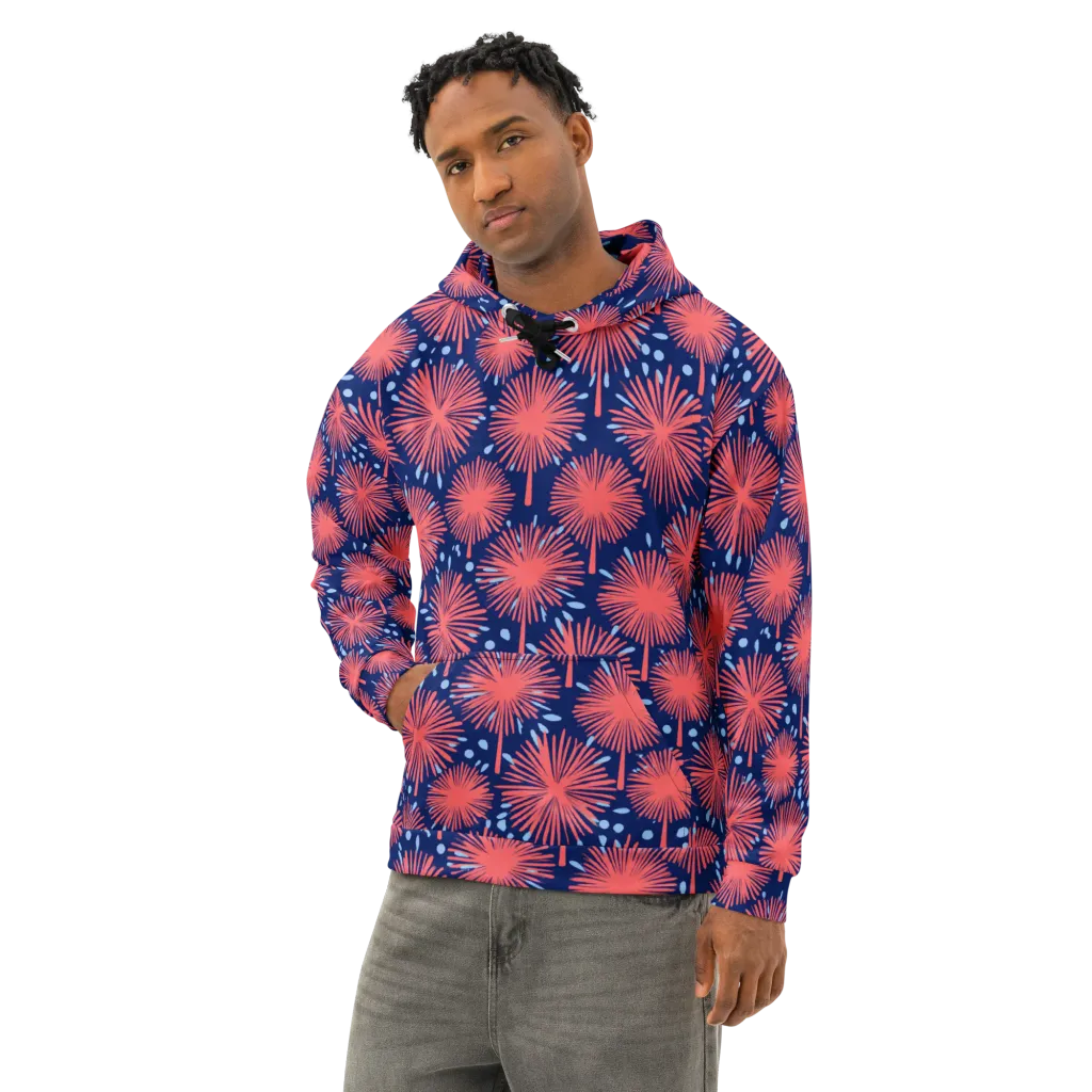 Coral Fireflower on Cotton Hoodie — Left Front