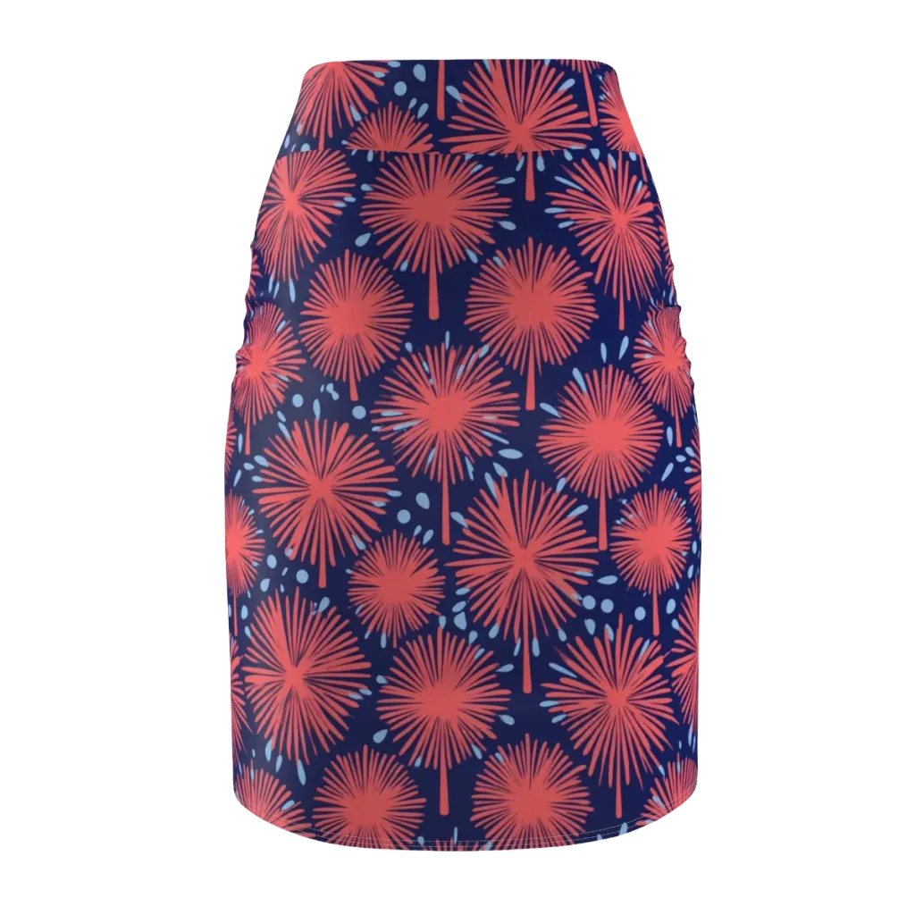 Coral Fireflower on Pencil Skirt — Back