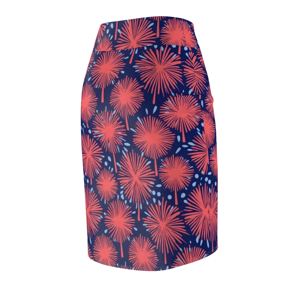 Coral Fireflower on Pencil Skirt — Back Side