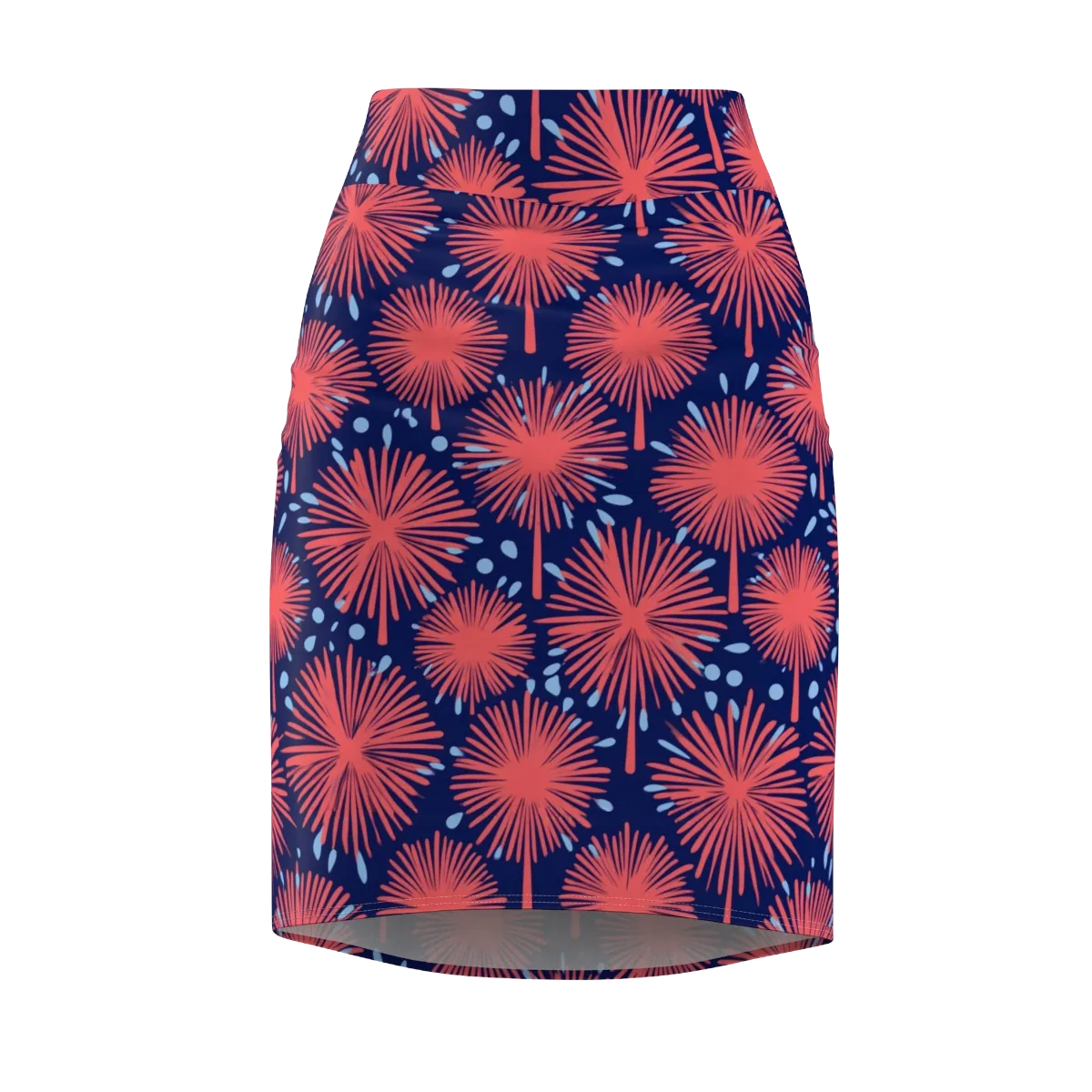 Coral Fireflower on Pencil Skirt — Front