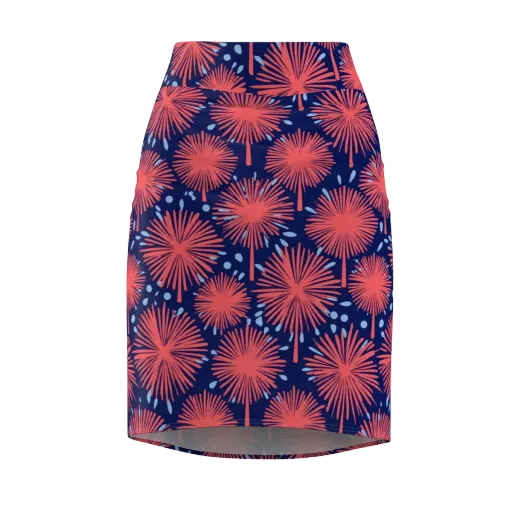 Coral Fireflower on a Pencil Skirt