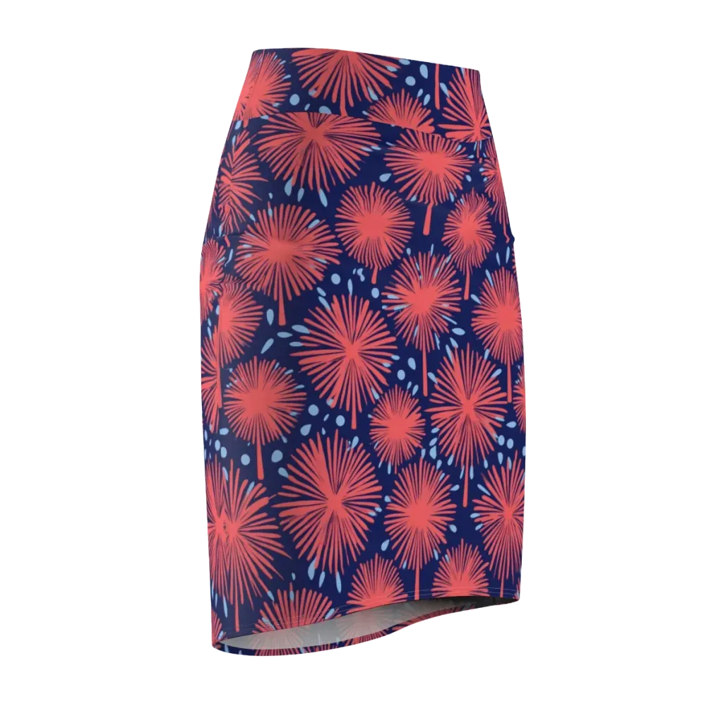 Coral Fireflower on Pencil Skirt — Front Side