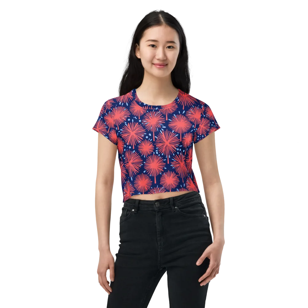 Coral Fireflower on Crop Tee — Front