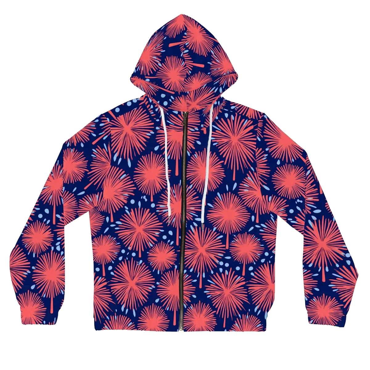 Coral Fireflower on Women's Full-Zip Hoodie — Front