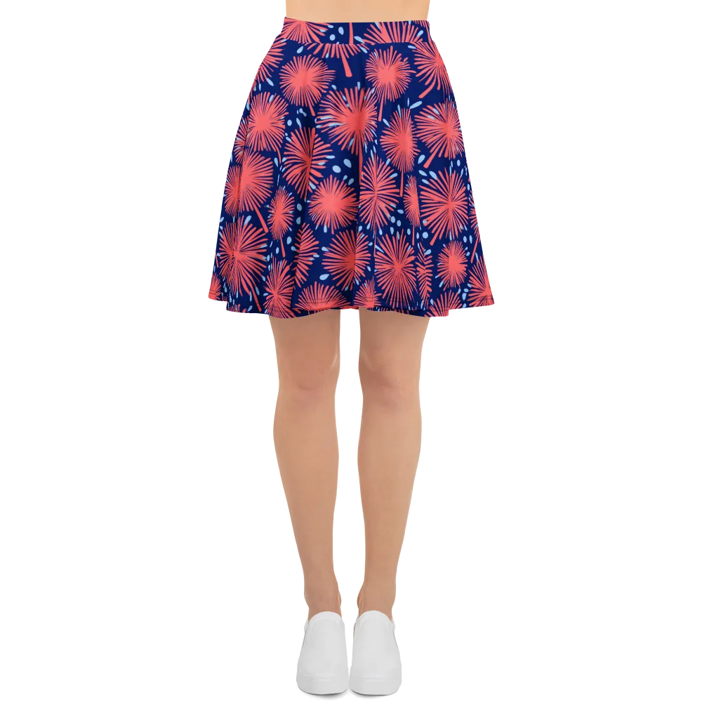 Coral Fireflower on Skater Skirt — Front
