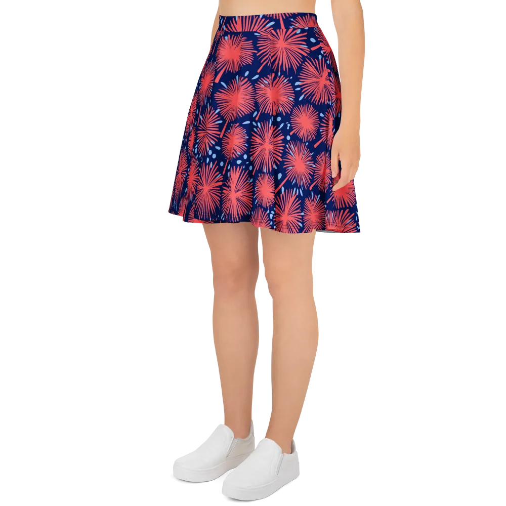 Coral Fireflower on Skater Skirt — Left